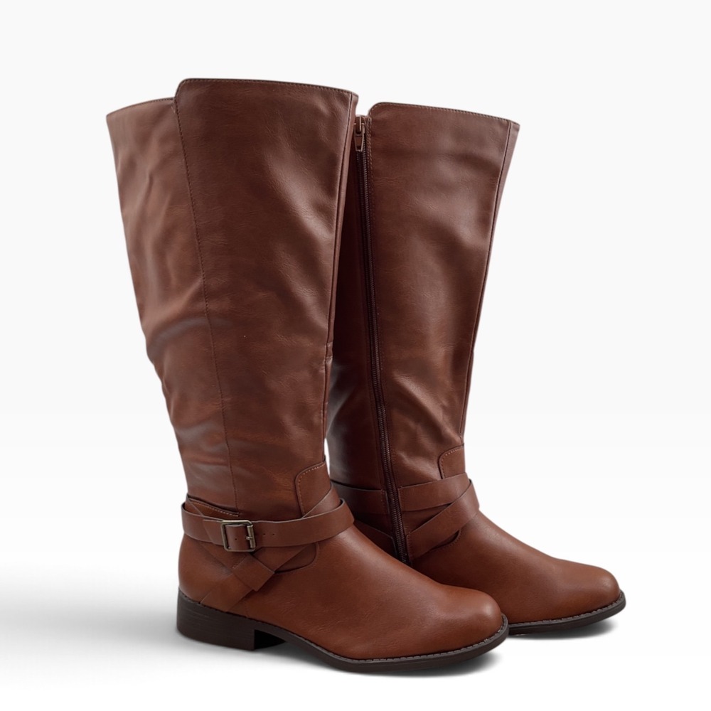 Style & Co Margoo Brown Faux Leather Knee High Riding Boots size 10 Wide